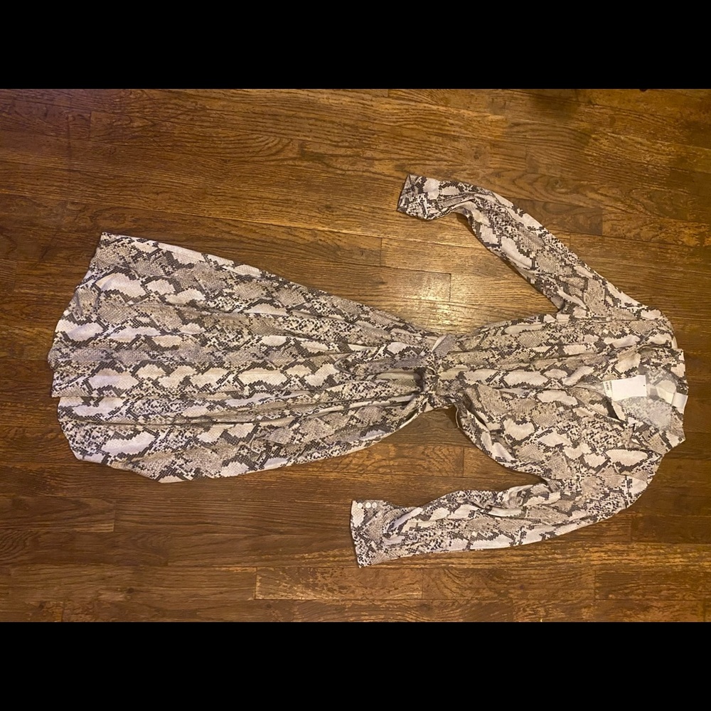 BN H&M Snake Lng Slv Button Collar Belted Dress, 4